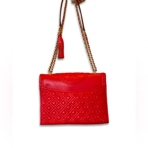 Tory Burch Fleming Convertible Shoulder Leather Bag in Brilliant Red - Picture 2 of 12